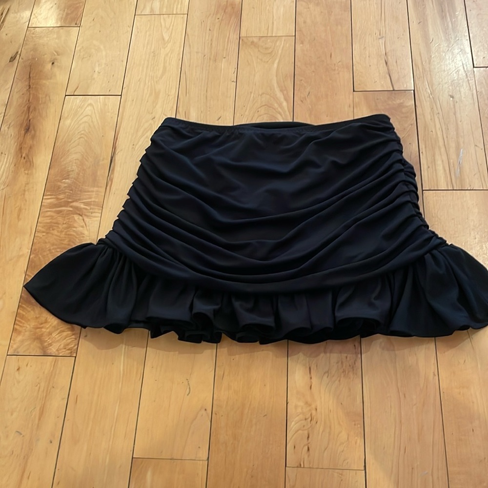Norma Kamali black draped bikini bottom skirt L Bergdorf Goodman swimsuit
